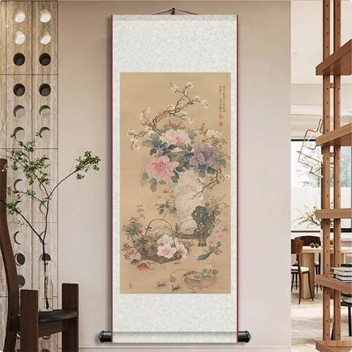 宋代美学卷轴挂画岁朝清供图名家卷轴挂画新中式茶室书房装饰画