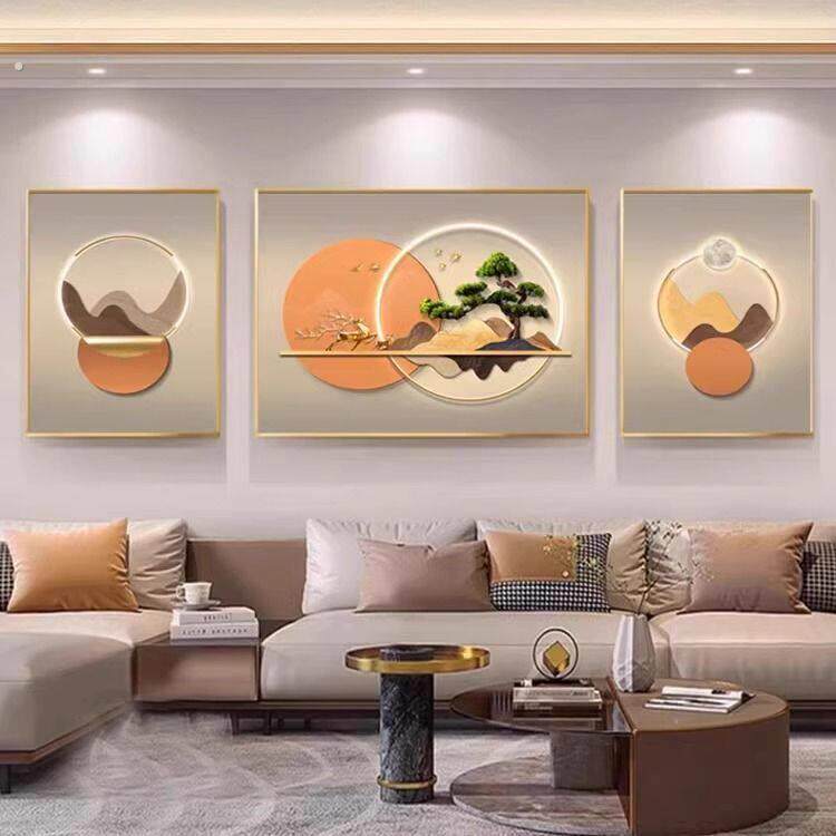 福鹿客厅装饰画三联组合抽象壁画轻奢现代沙发背景墙挂画高端大气