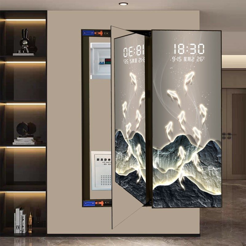 隐藏镜子电箱装饰画遮挡强弱电表箱壁画带钟表全身镜穿衣镜挂画