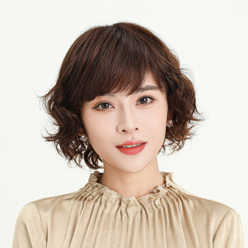 假发女短发真发全真人发妈妈全头套中老年女式短卷发真头发套自然