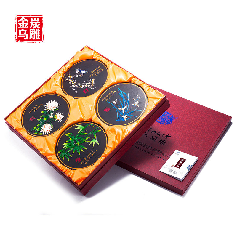金乌炭雕梅兰竹菊创意家居工艺品摆件客厅书房办公室活性炭艺术品