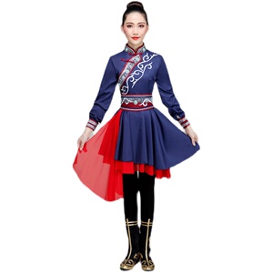 蒙古舞蹈服少数民族筷子舞服艺考剧目服成人短款连衣裙演出服飘逸