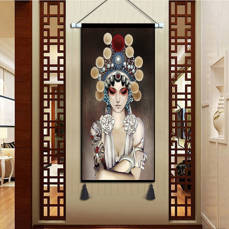 中国风京剧挂画布艺茶楼餐厅装饰画舞台效果走廊玄关挂毯民宿壁画