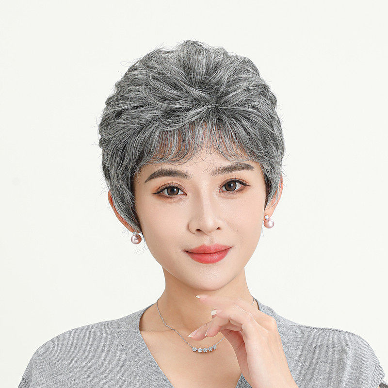 假发女短发花白奶奶中老年假发套表演道具老太太卷发老人全头白发