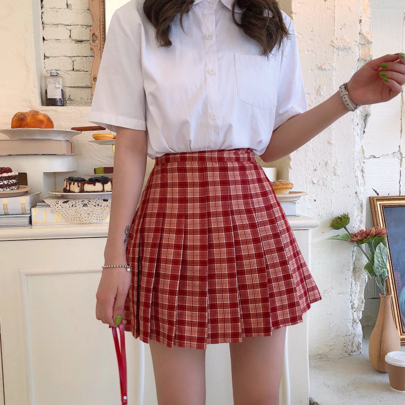 大码格子百褶裙短裙女夏2020新款高腰半身裙a字裙jk格裙学生半裙
