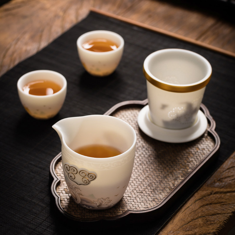 匠仙羊脂玉旅行茶具套装便携包户外办公室家用白瓷快客杯一壶二杯
