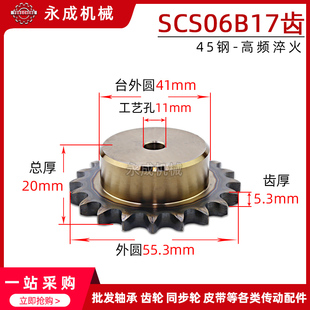 优质45钢盛天SCS单排链轮06B 3分17齿 06B17T 外径55.3 节距9.525