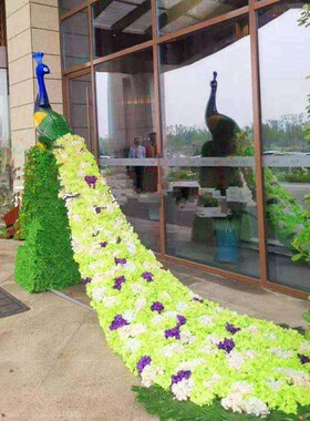 大型招财花艺绢花插花孔雀凤凰模型摆件售楼部珠宝店商场玻璃钢