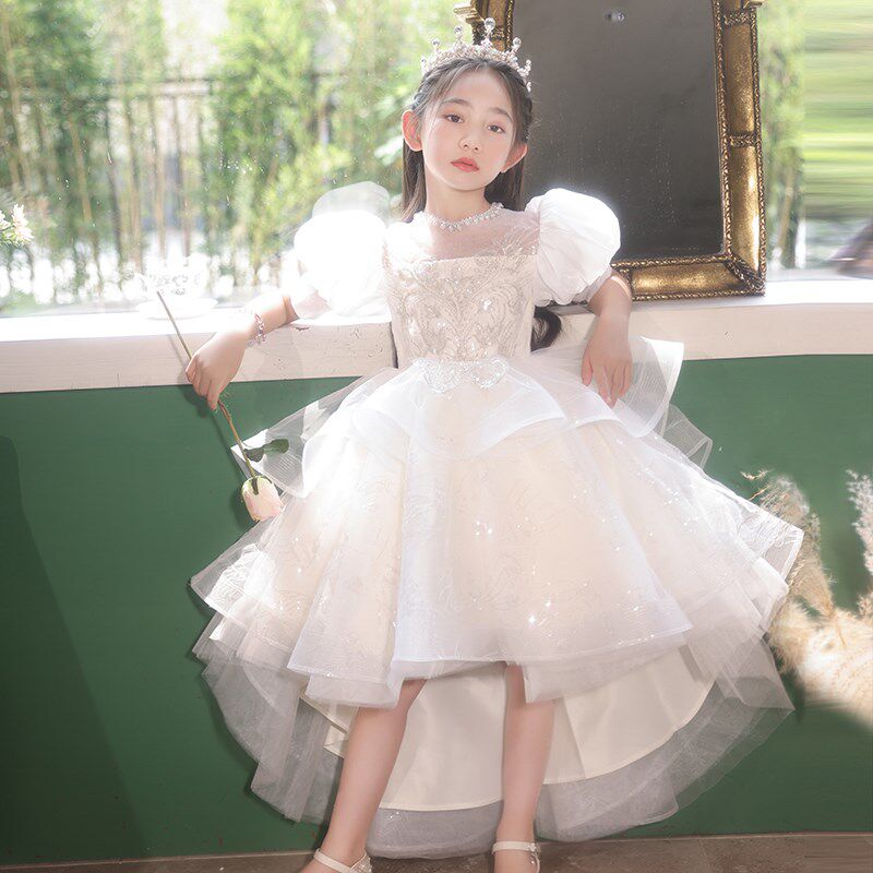 女童高端花童婚礼小女孩公主裙夏季儿童主持人高级感钢琴表演礼服