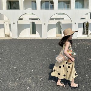 米素童装夏季新款沙滩海边气质长裙女童波点无袖洋气挂脖连衣裙子