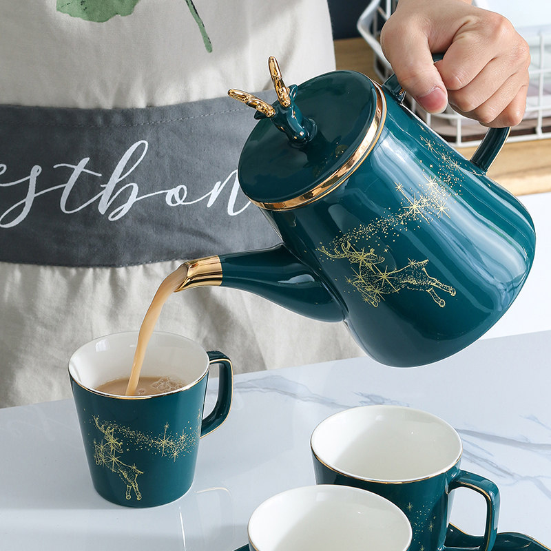 轻奢北欧茶杯壶套装家用客厅陶瓷喝水杯子简约泡茶冷水壶茶杯水具