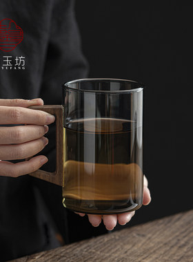个人泡茶杯有手把带茶叶过滤内胆胡桃木高档男女士办公室玻璃水杯