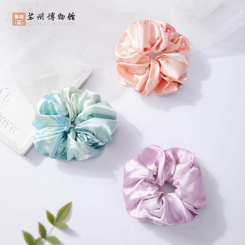 苏州博物馆 太湖雪真丝方巾发圈套装丝绸领巾发绳礼盒送女友闺蜜