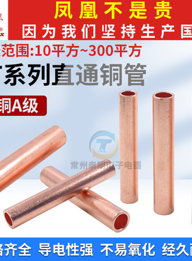 凤凰GT铜管紫铜连接管国标A级加厚电线接线端子直接电缆对接管10