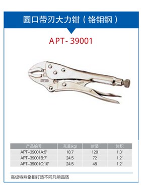 美国【LICOTA】力可达工具APT-39001A/B/C圆口带刃大力钳