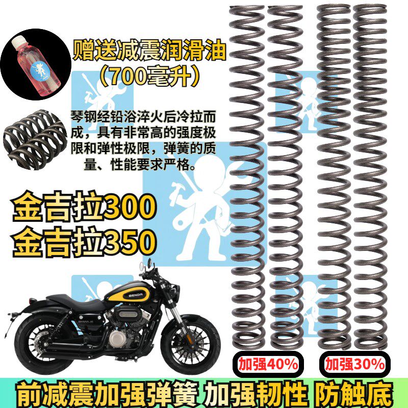 适用于奔达金吉拉300 金吉拉350前减震弹簧 加强前减震器改装配件