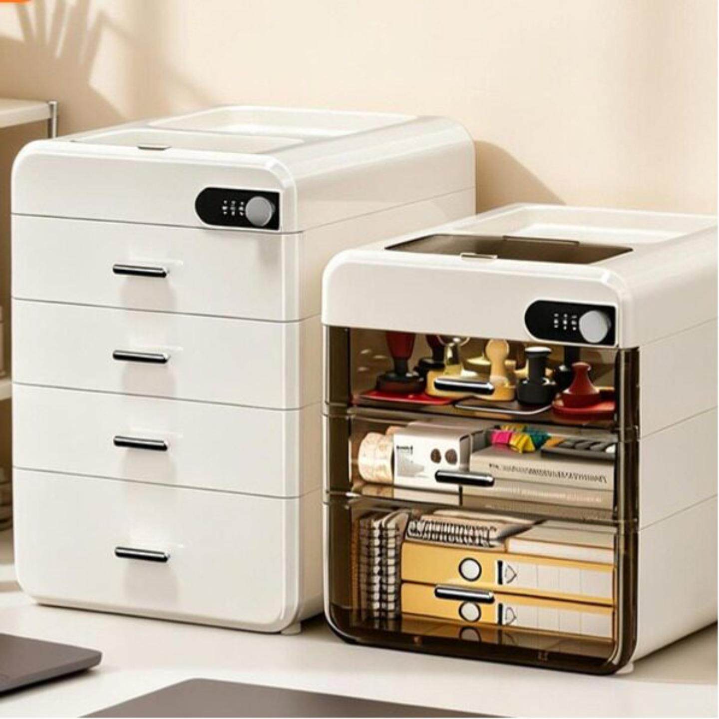 桌面密码收纳盒抽屉式重要文件带锁收纳箱家用办公隐私物品储物柜