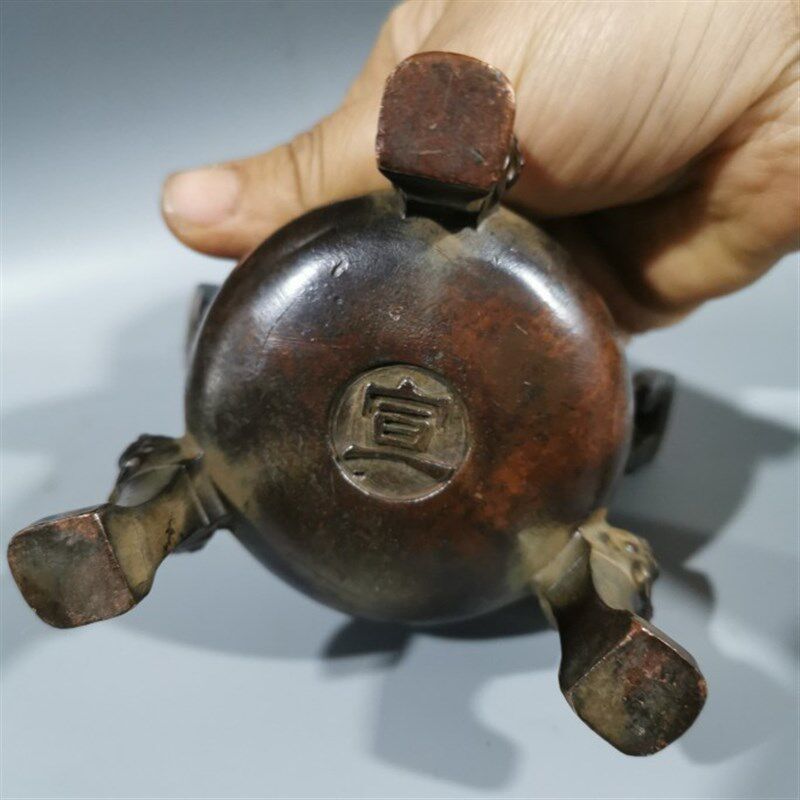 仿古纯铜香炉楚大鼎摆件 三足青铜鼎 鼎盛盘香佛具 开业摆设