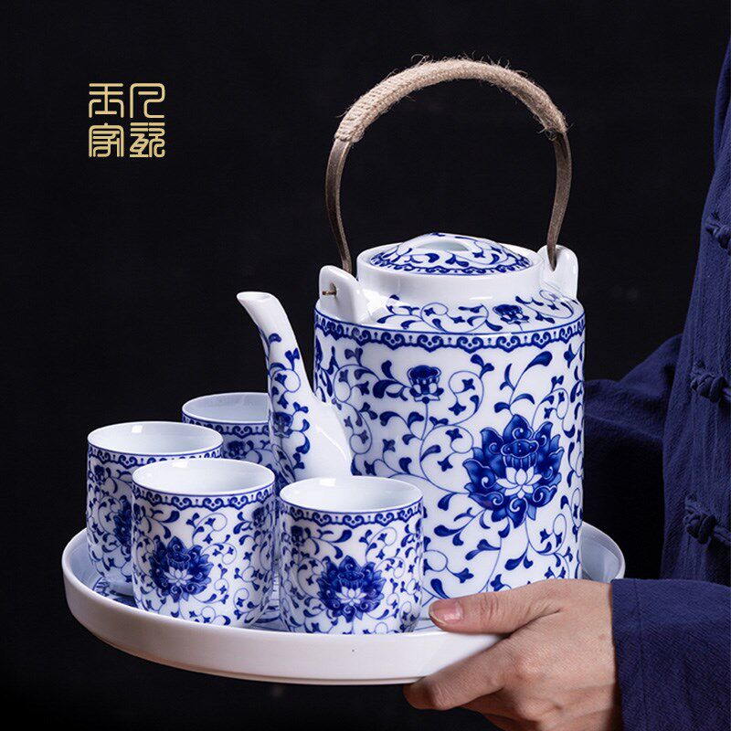 陶瓷茶壶茶具套装家用景德镇青花瓷中式大容量冷水壶凉水壶提梁壶
