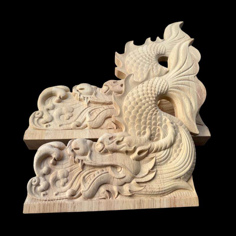 东阳木雕双面实木雕刻中式龙鱼正吻雕花鳌鱼门头屋檐长廊凉亭装饰