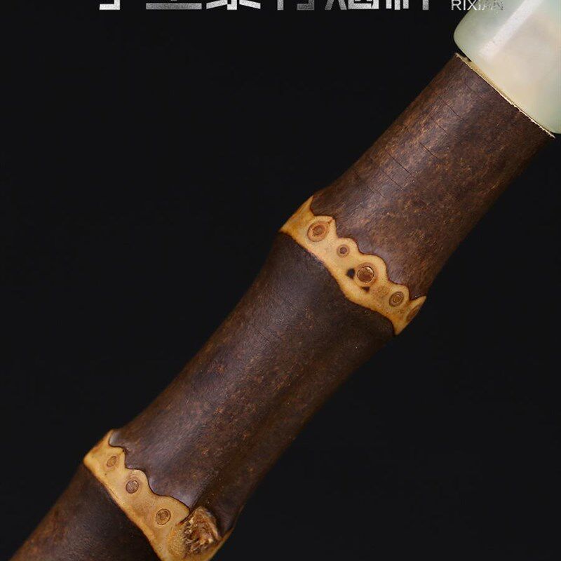 档手工紫竹节竹子烟杆旱烟袋老式岫玉石嘴烟斗男士纯铜大锅子礼
