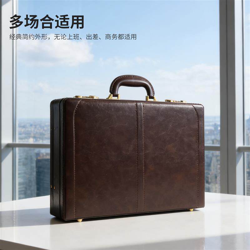 商务皮革公文箱复古密码手提箱13/16寸电脑文件箱轻便登机收纳箱