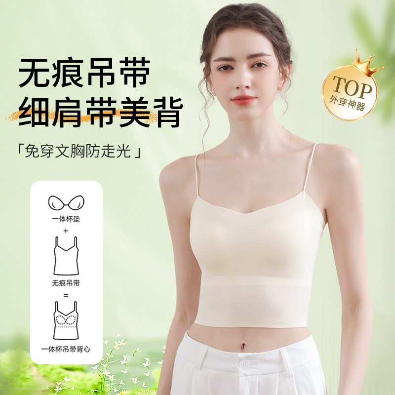细肩带抹胸美背内衣女2025新款爆款夏季无痕吊带一体式背心文胸罩