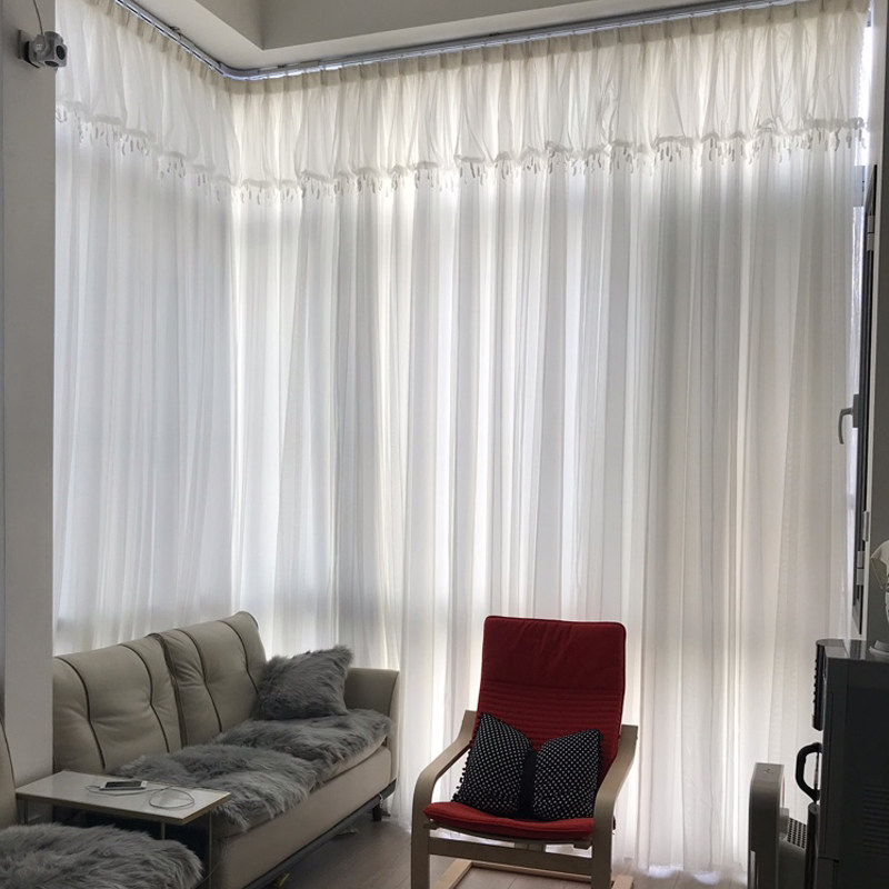白色韩式公主风蕾丝网红少女窗帘简约现代成品客厅卧室飘窗纱定制