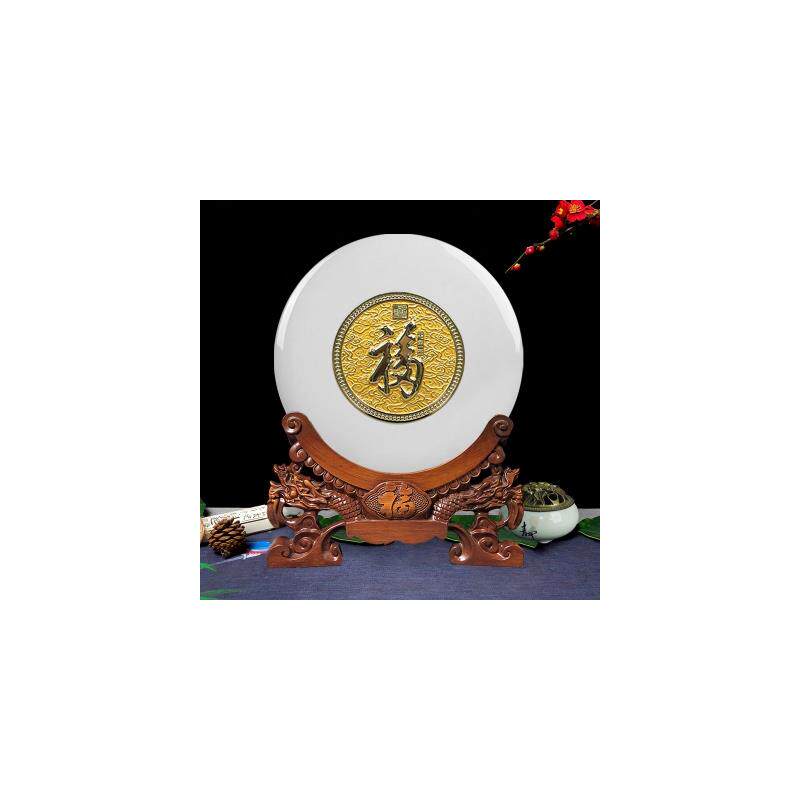 天然玉石平安扣摆件福字新中式办公室礼物书房装饰品公司商务礼品