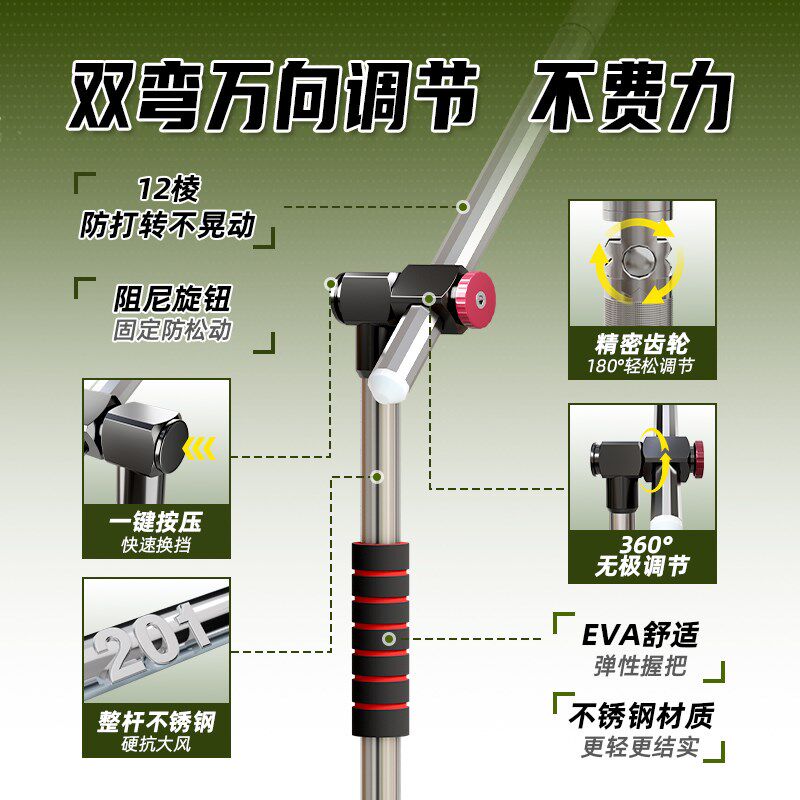 2025新款钓鱼伞机械臂万向钓鱼专用遮阳伞防雨抗强风拐杖伞大钓伞