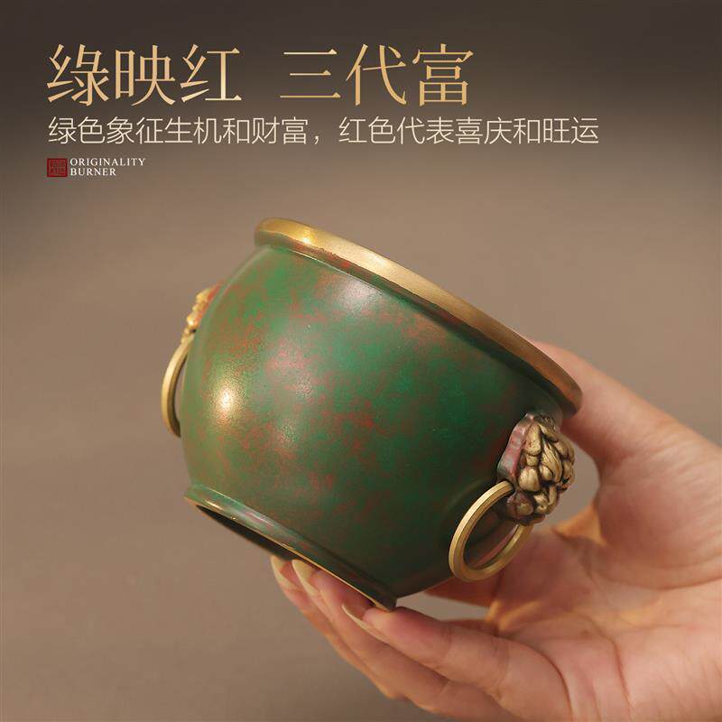狮缸香炉纯铜上香家用供奉室内线香插沉香熏香炉聚宝盆香薰炉摆件
