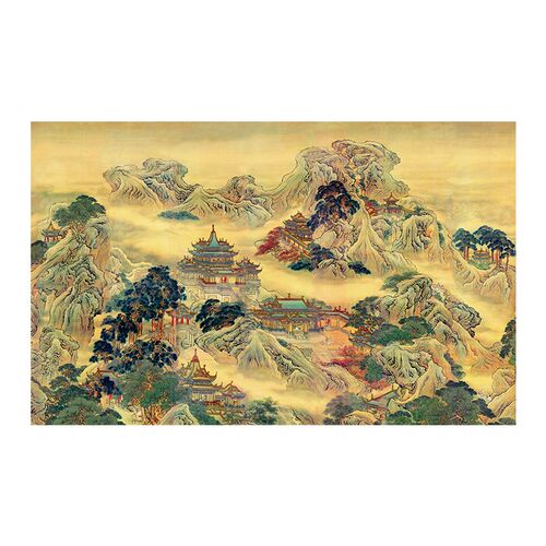 蓬莱仙境3d立体壁画新中式国画5d仙家山水壁布8d电视客厅背景墙布