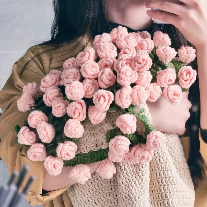 毛毯花束diy材料包玫瑰花朵毯子钩织毛线钩花编织自制礼物送女友