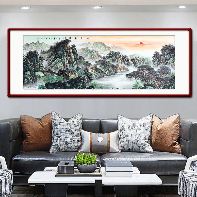 国画山水画手绘真迹旭日东升客厅挂画办公室字画装饰画沙发墙壁画