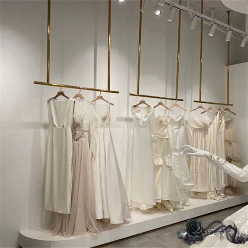 不锈钢婚纱吊架礼服陈列架悬挂影楼货架吊顶钛金挂衣架上墙服装架
