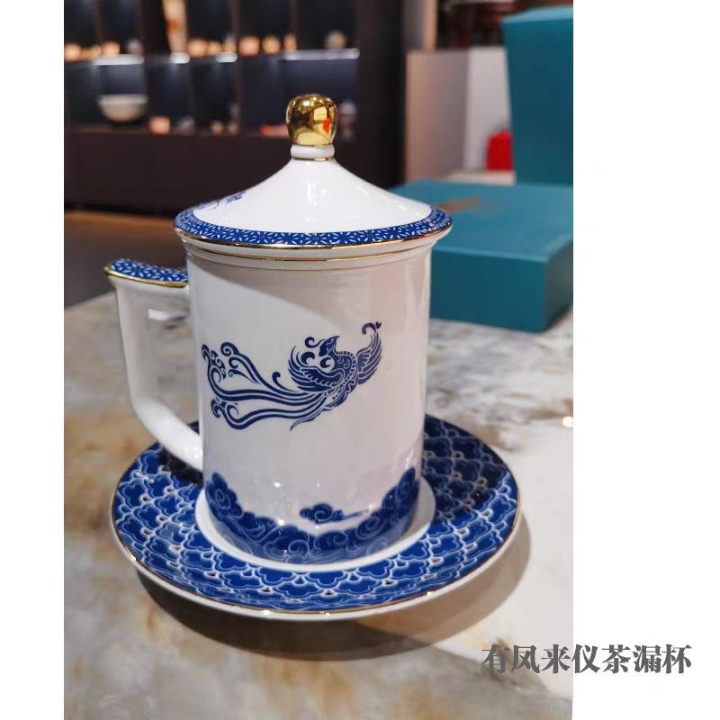 唐山红玫瑰盖杯骨瓷办公室水杯滤茶杯陶瓷套装中式釉中彩节日礼盒