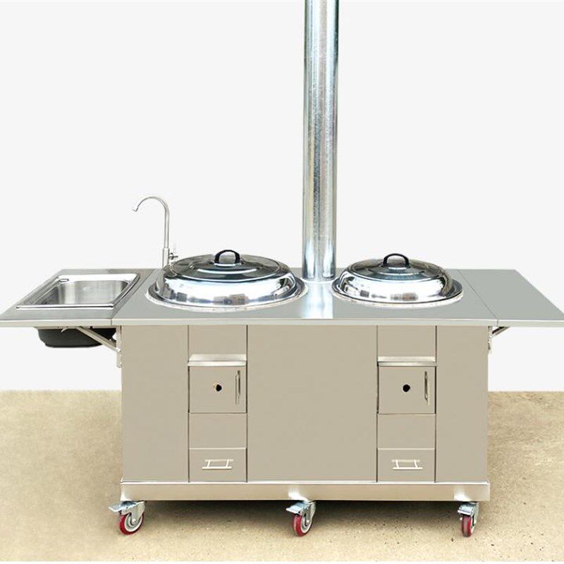 不锈钢柴火灶双灶台水池集成一体家用烧木柴新型农村户外移动材火