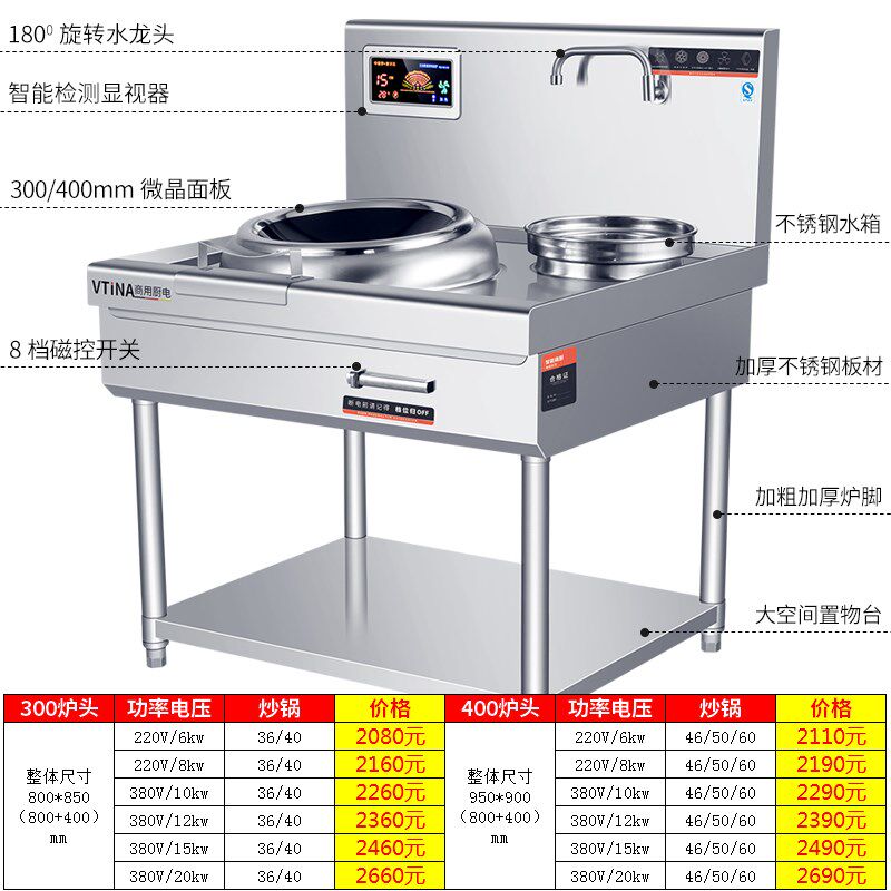 大功率商用电磁炉15KW电灶台单头电炒灶380V饭店厨房凹面电炒炉