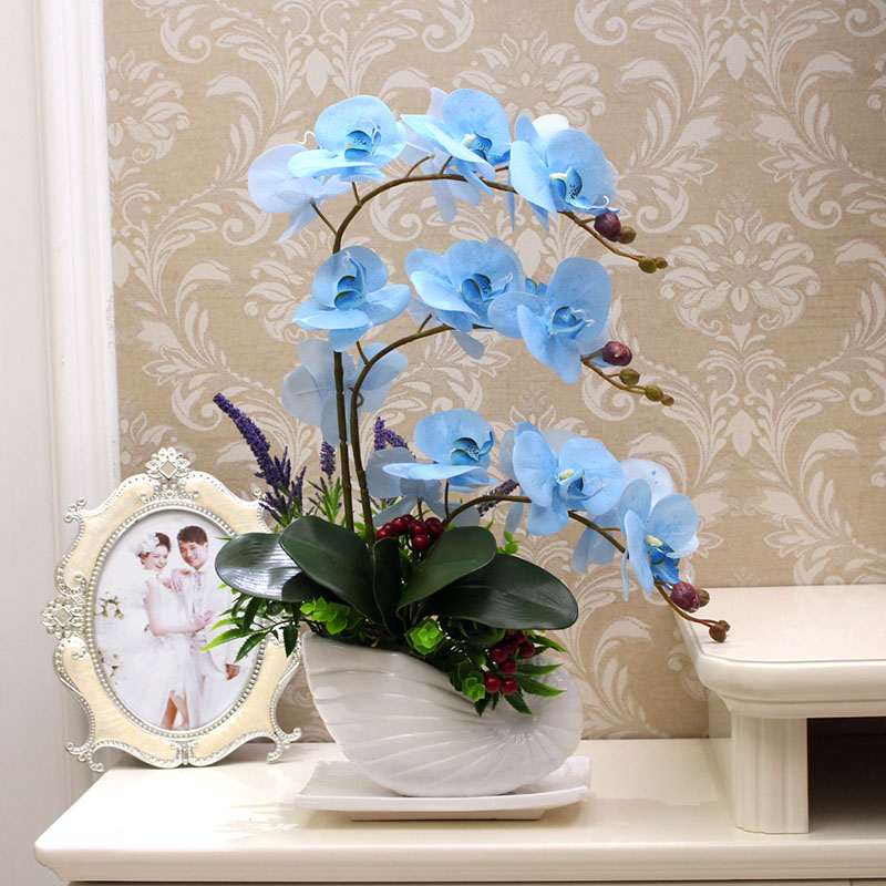 pu手感仿真花蝴蝶兰套装客厅假花摆件花艺装饰品盆栽摆设绢花过胶