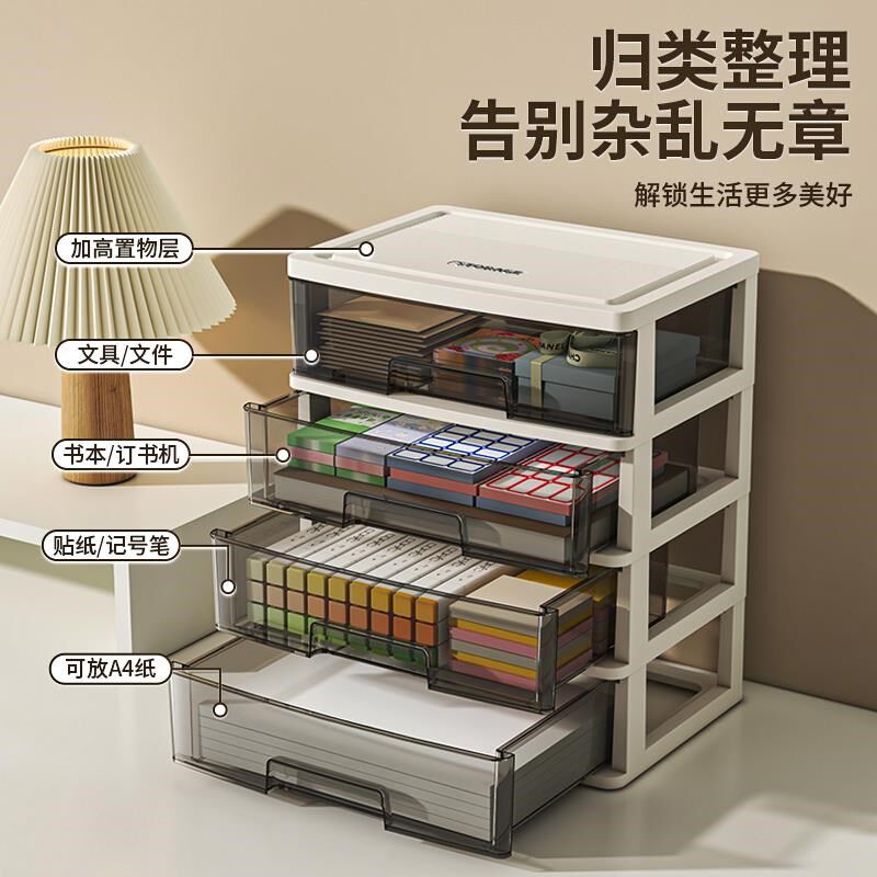 抽屉式桌面收纳盒办公室工位整理文具置物架加厚加硬化妆品储物柜
