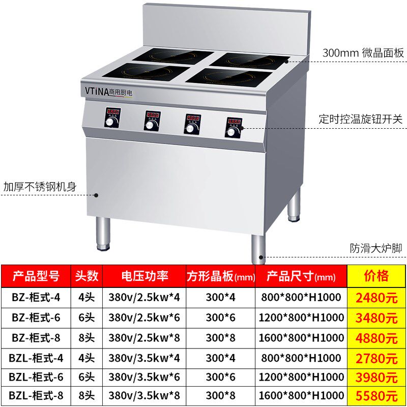 商用电磁炉多头3500W大功率平面四眼六眼灶4头6头8头麻辣烫煲仔炉