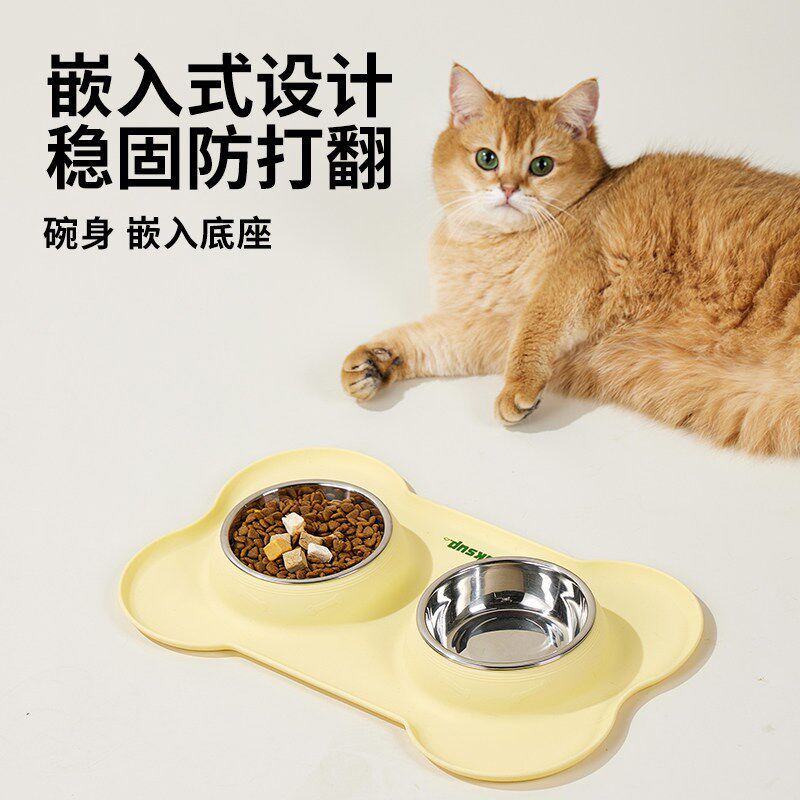 路可丝猫碗狗碗双碗304不锈钢慢食碗防打翻喝水吃饭猫盆狗盆
