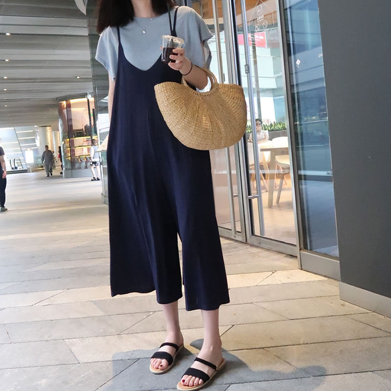 孕妇夏装套装两件套孕妇裤子夏季薄款外穿宽松阔腿裤吊带连衣裙