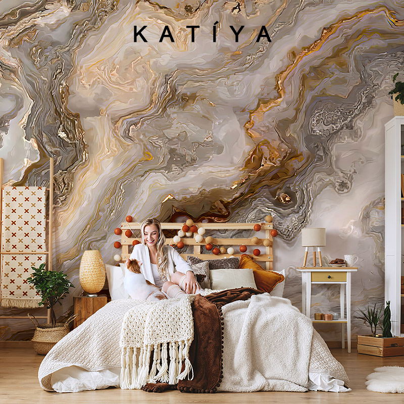 Katiya仿大理石纹理墙布北欧电视背景墙壁纸轻奢别墅酒店前台壁画