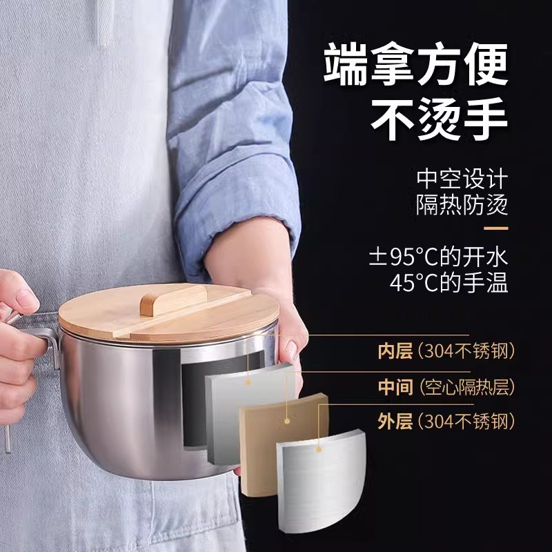 双层饭盒便当食堂快餐杯带盖15cm泡面碗316不锈钢碗防烫密封