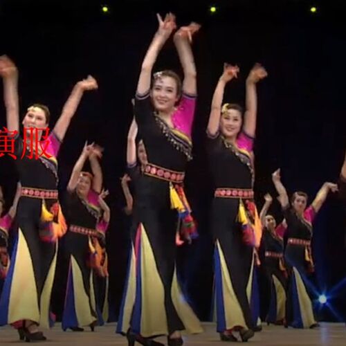 2023年广场舞服装新款多彩大中华花国庆演出服舞蹈衣服女红色主题