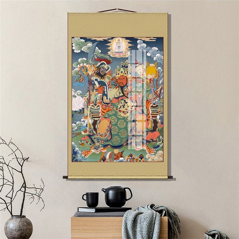 文财神关羽画像关公看书玄关客厅装饰字画书房沙发背景墙丝绸挂画