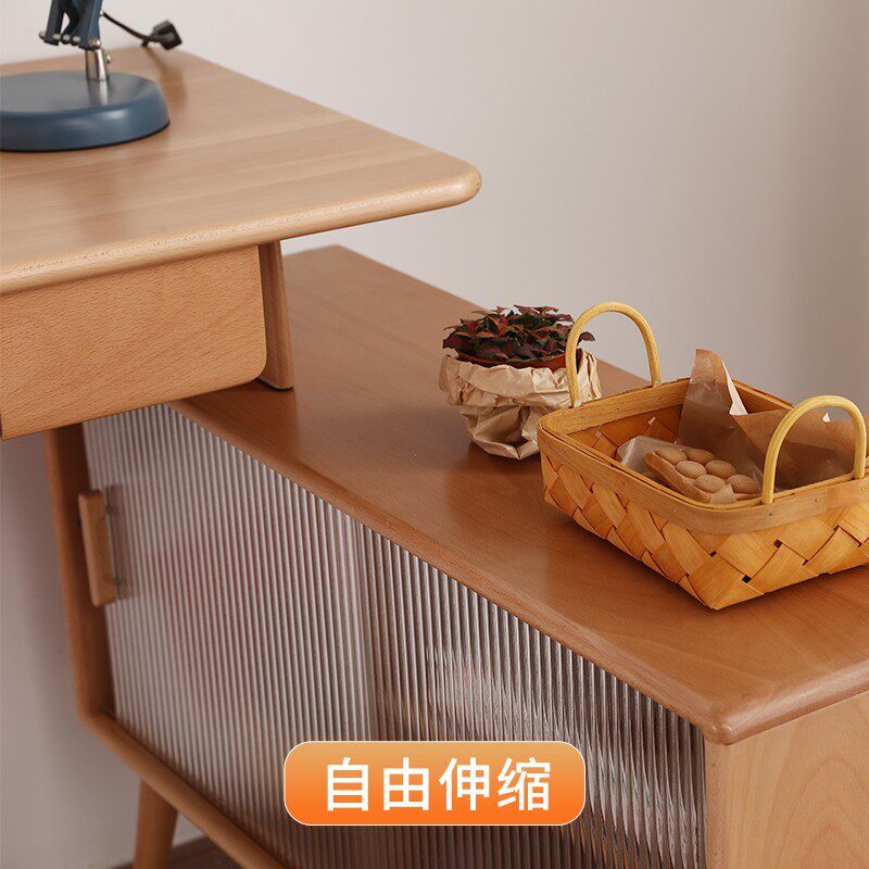 北欧榉木纯全实木带柜子办公桌学生转角伸缩书桌长方形原木电脑桌