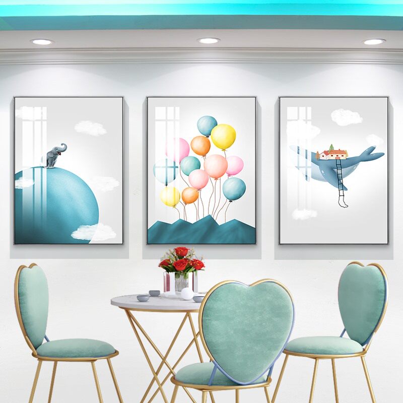 北欧风格儿童房背景墙装饰画轻奢抽象三联挂画房间背景墙装饰壁画