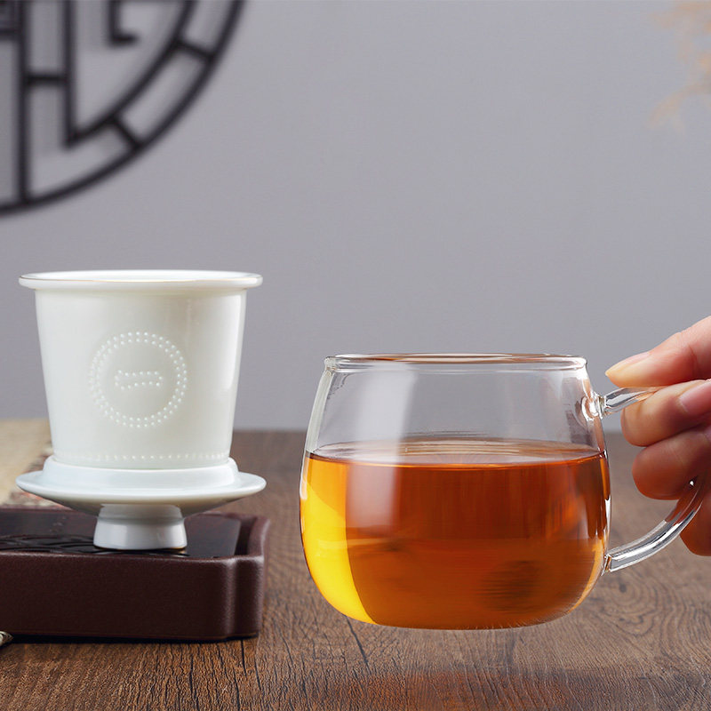 一园茶杯茶水分离泡茶杯带盖陶瓷过滤加厚玻璃水杯办公室喝茶杯子
